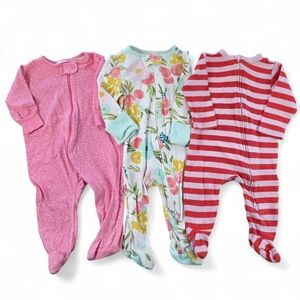 ✨Bundle of 3 Baby Girl Cotton Zip Footed Sleepers | Size 3–6 Months✨